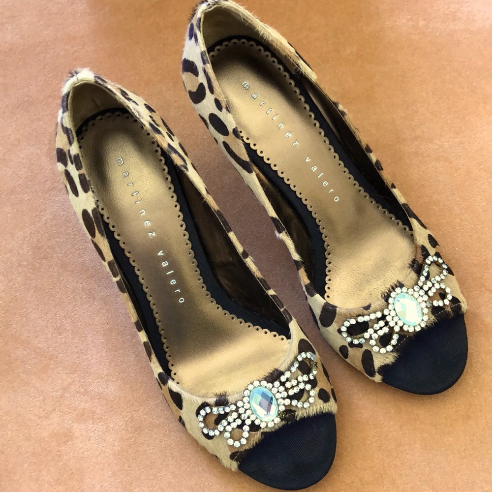 Martinez Valero Pony Hair Kitten Peep Toe Heels